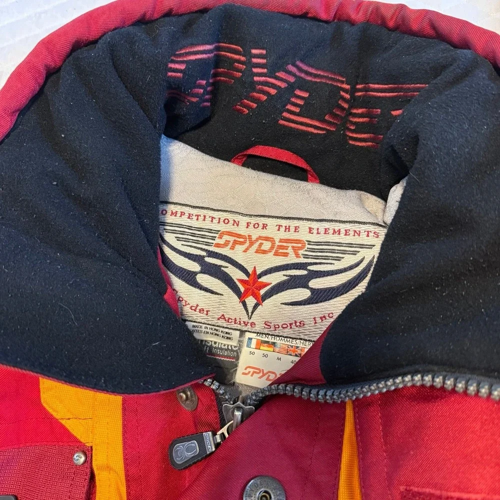 Vintage 1990's Spyder GII Red Yellow Hidden Hood Thinsulate Ski Jacket bibs set